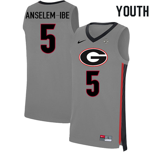 Youth #5 Frank Anselem-Ibe Georgia Bulldogs College Basketball Jerseys Stitched Sale-Gray